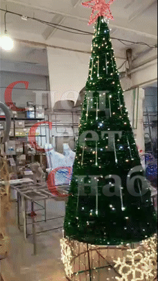 Световая Уличная Ёлка 4 м Зеленая с макушкой Звезда