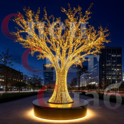Уличное световое дерево "Золотистый Клен" 4м с бетонной скамьей